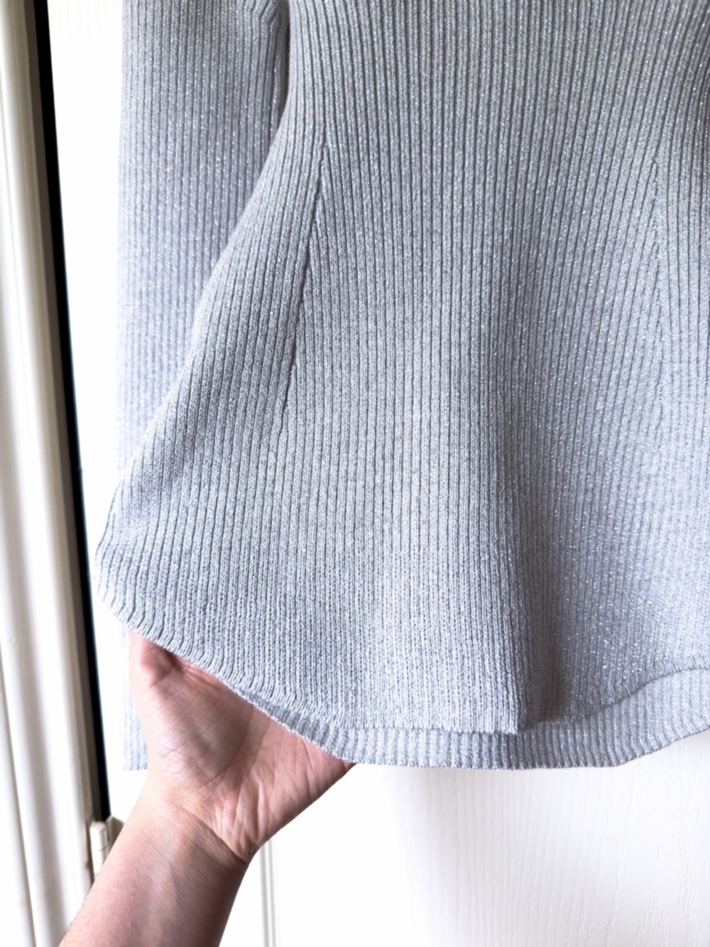 KHAITE Salma Off Shoulder Rib Knit Wool Top Long-Sleeve Chrome Medium NWT - Picture 3 of 10
